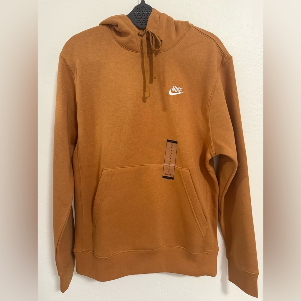 Nike Small Pullover Hoodie Brown/Caramel Swoosh Logo Sweatshirt (Size Small)